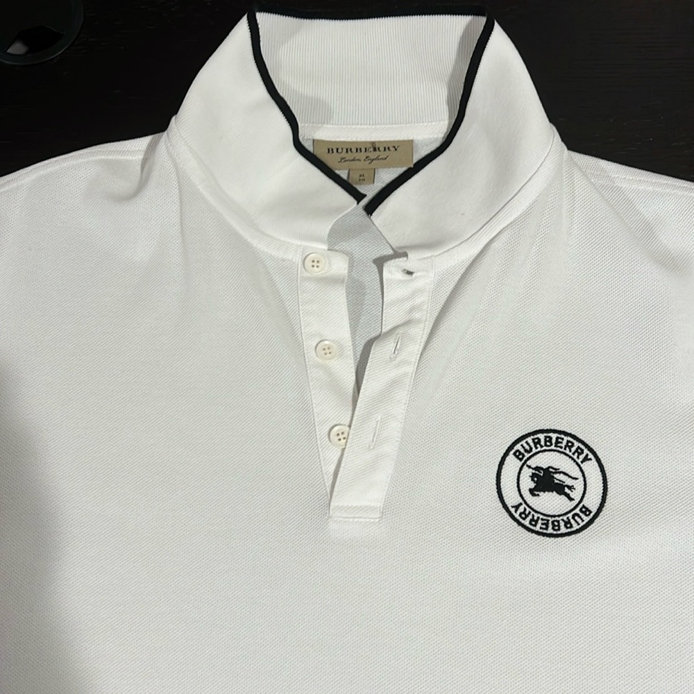 Clean, crisp and like new Burberry Logo polo. Unique and very elegant design
